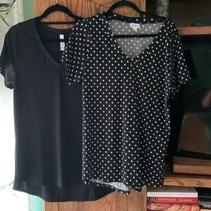 LuLaRoe V-Neck Christy T-Shirts (2) Black & Black/White Polka Dots